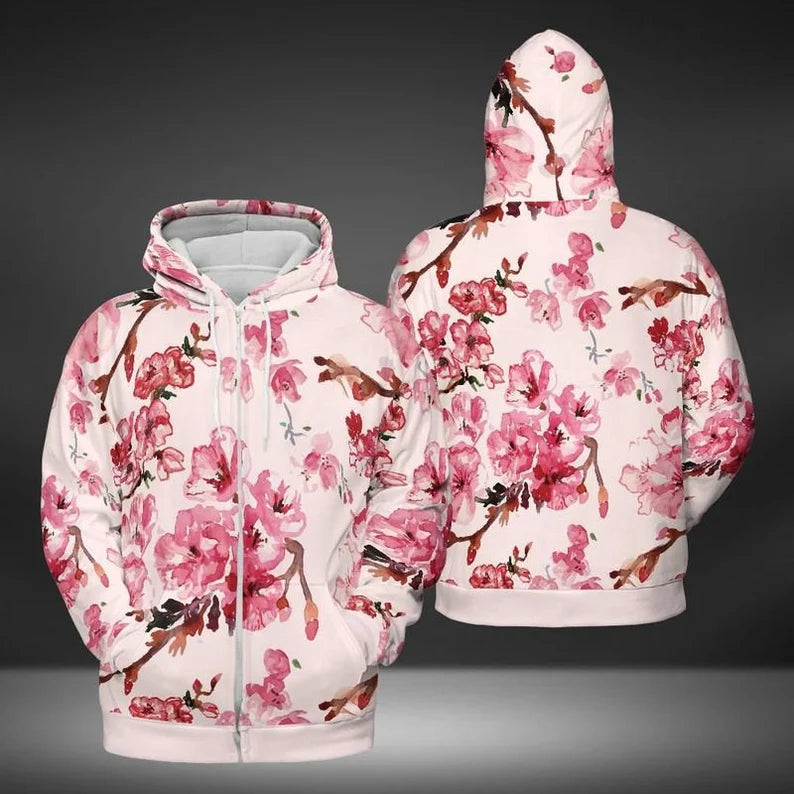 Watercolor All Over Print Zip Hoodie
