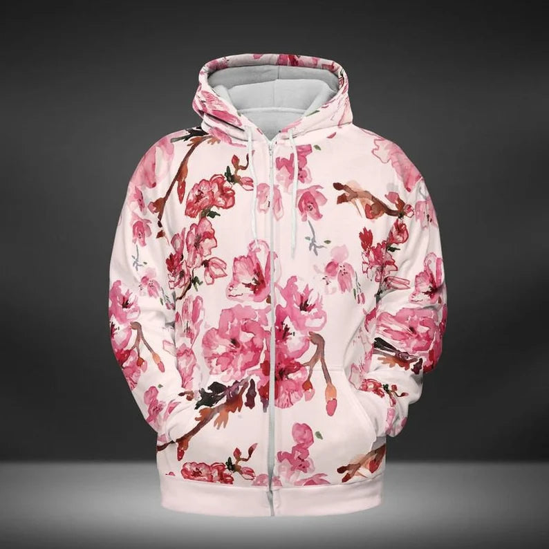Watercolor All Over Print Zip Hoodie